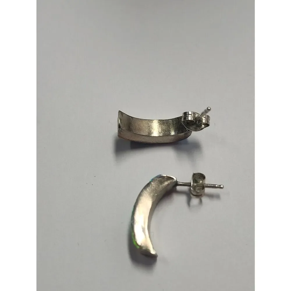Sterling Silver 925 Opal Inlay Half Hoop Earrings Multi